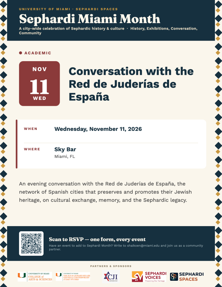 Flyer for Conversation with the Red de Juderías de España, Wednesday, November 11, 2026
